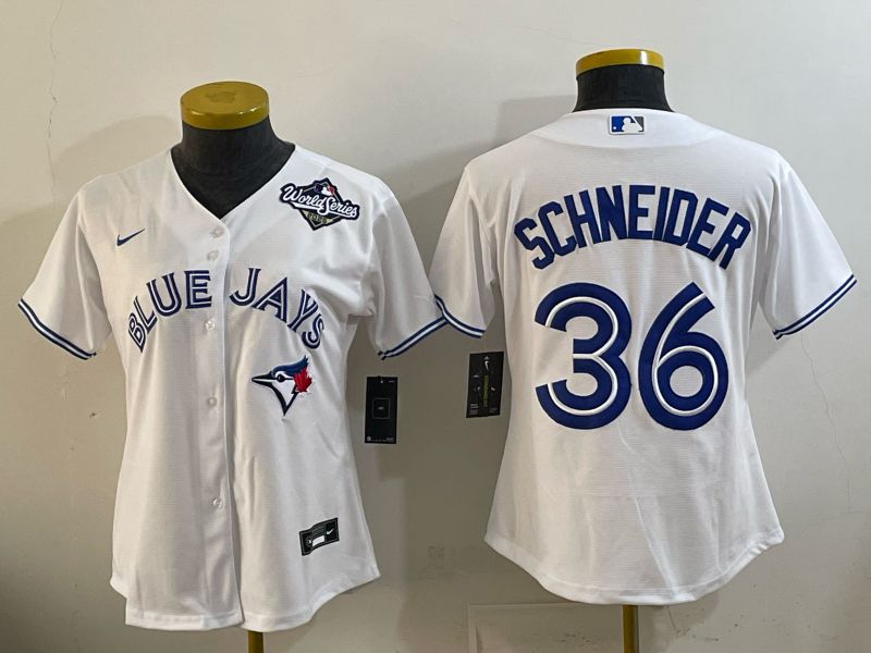 Women 2025 Nike Toronto Blue Jays #36 Schneider White Game MLB Jersey 03